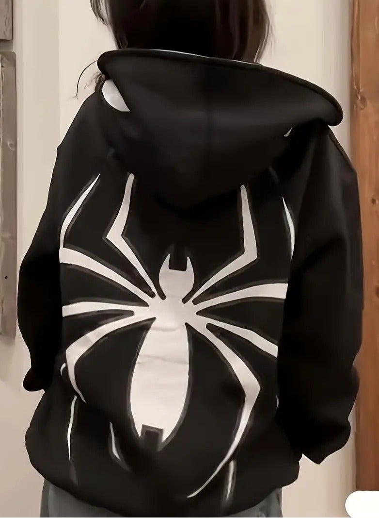 NIBEMINENT Spider & Letter Print Zip-up Hoodie, Casual Long Sleeve Hoodie Jacket, Women's Clothing - Image 2