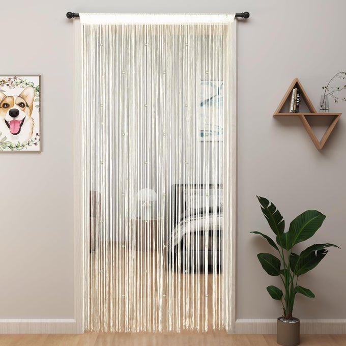 BEADED CURTAIN BEADED CURTAINS FOR DOORWAYS CRYSTALS SUITABLE FOR INTERIOR DECORATION AND PARTITIONS HIPPY CLOSET CURTAINS CHAMPAGNE 39X79