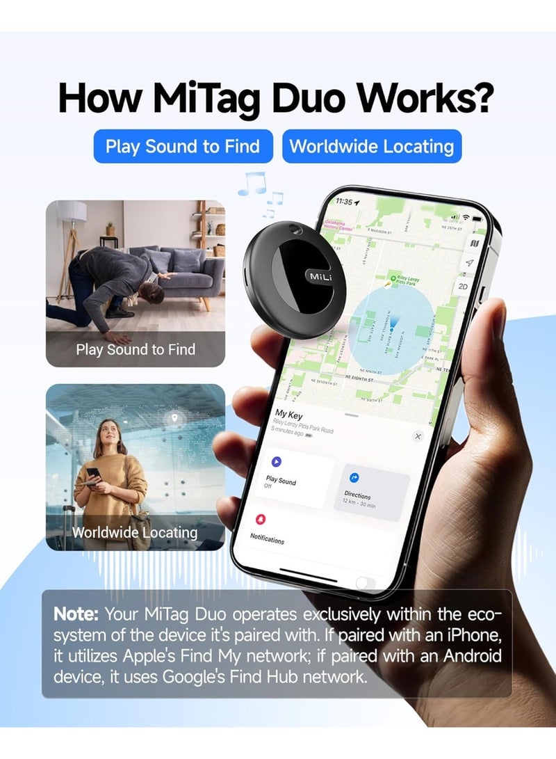 MiLi MiTag Duo - Bluetooth Tracker for iOS or Android, Smart Air Tracking Tag/Key Finder/Luggage Tracker/Item Locator, Compatible with iOS Find My or Google Find Hub App, IP67 Waterproof (1 Pack) - Image 3