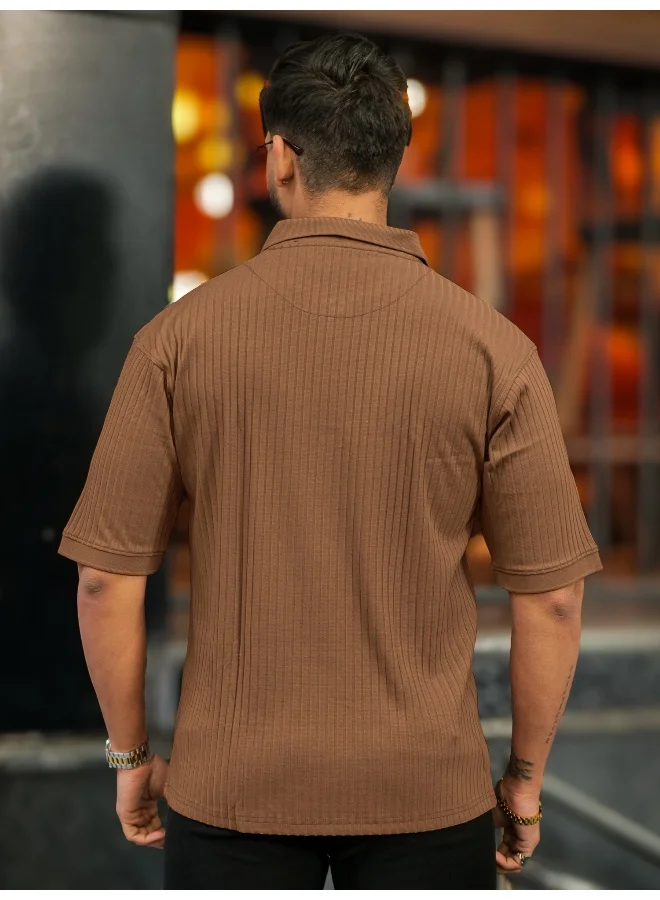 Maniac  Maniac Men textured polo neck half sleeve half zipper light grey color cotton t-shirt for Men | Best Price UAE