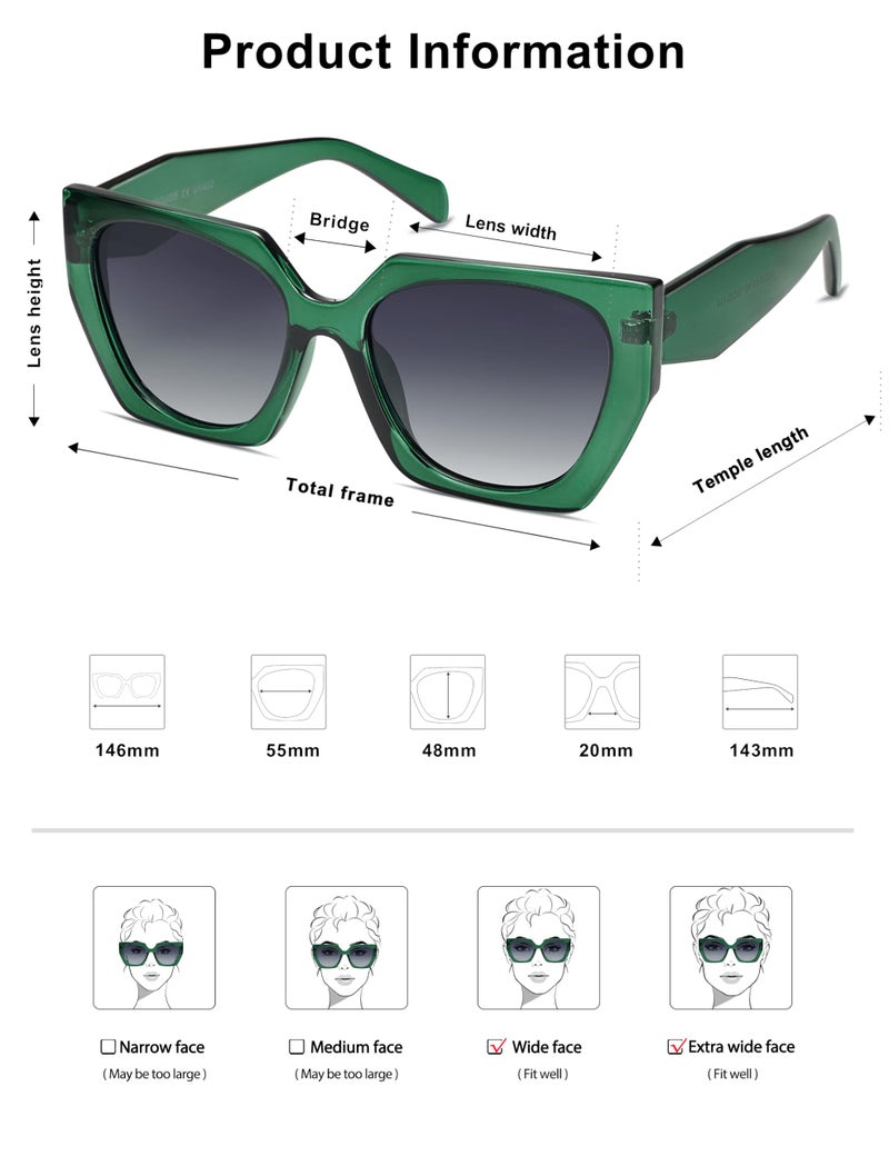 SOJOS Large Oversized Polarized Sunglasses for Women, Big Designer Womens Trendy Square Shades SJ2205, Clear Green/Grey - Image 4