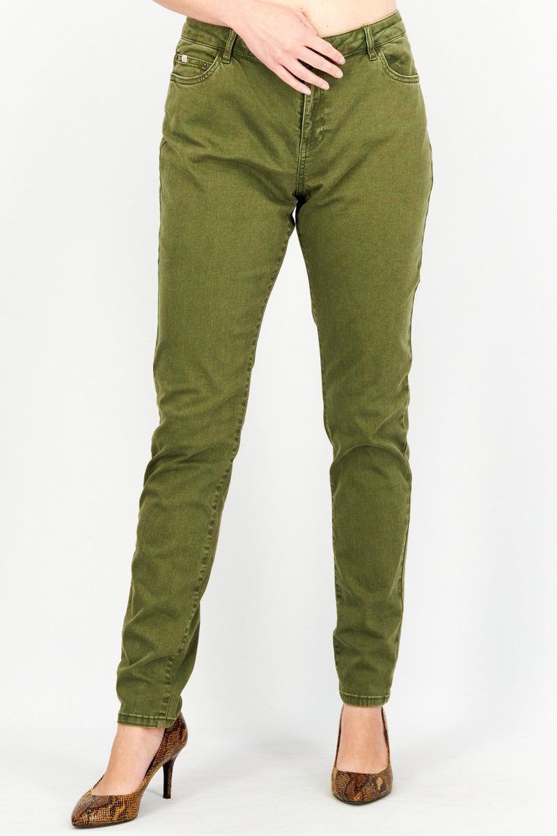 EDC Women Skinny Fit Solid Non Stretchable 34 Length Jeans, Olive - Image 1