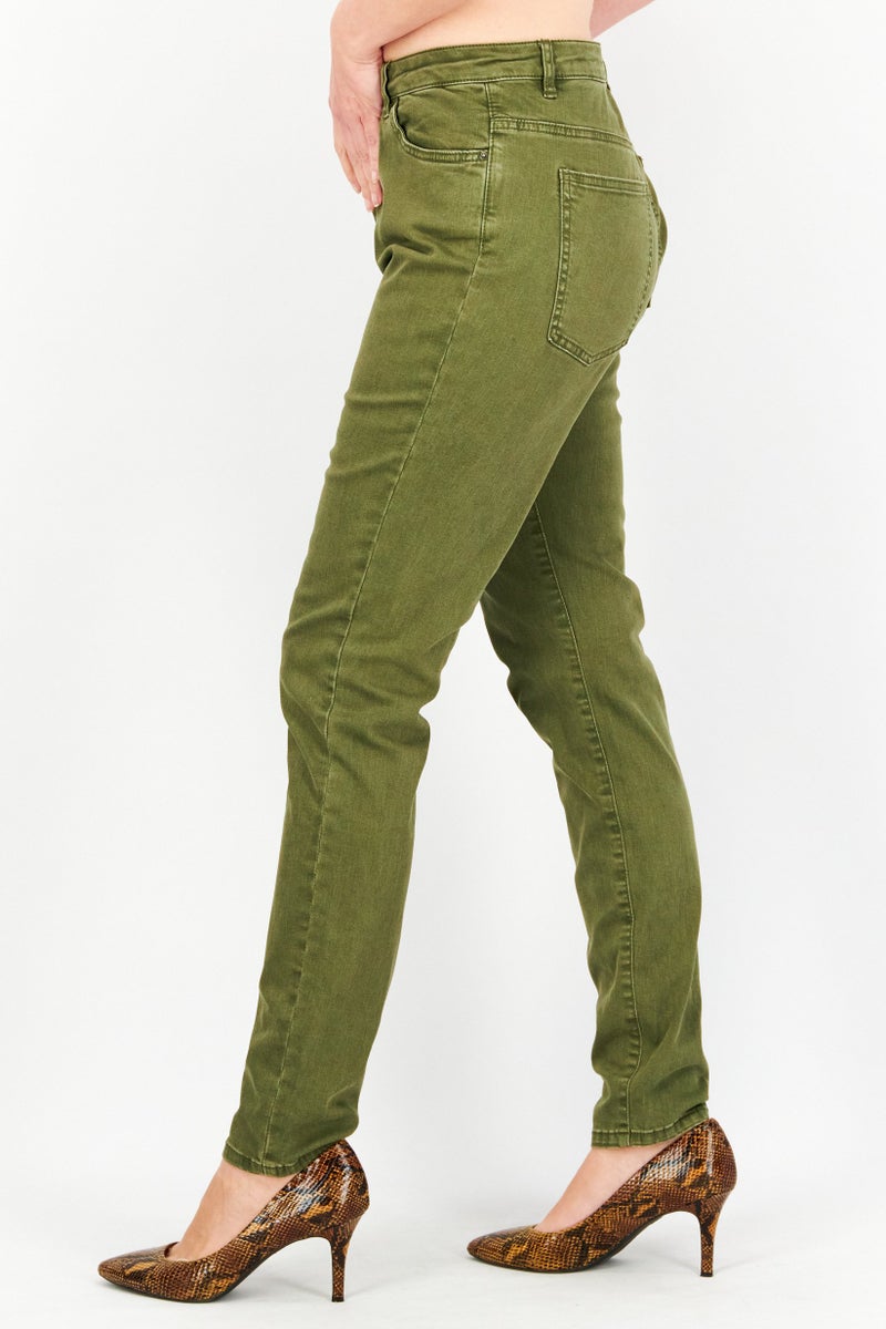 EDC Women Skinny Fit Solid Non Stretchable 34 Length Jeans, Olive - Image 3