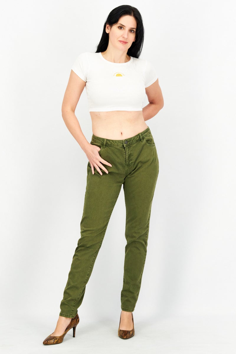 EDC Women Skinny Fit Solid Non Stretchable 34 Length Jeans, Olive - Image 4