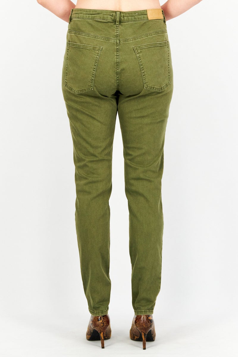 EDC Women Skinny Fit Solid Non Stretchable 34 Length Jeans, Olive - Image 2