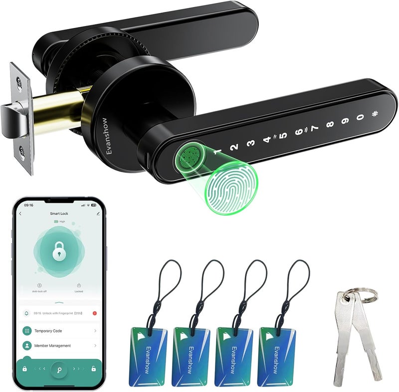 Evanshow Smart Door Lock with Knob, Keyless Entry Door Locks with Handle, Fingerprint Door Knob for Bedroom/Front Door/Apartment,Generate Passcode Remotely - Image 1