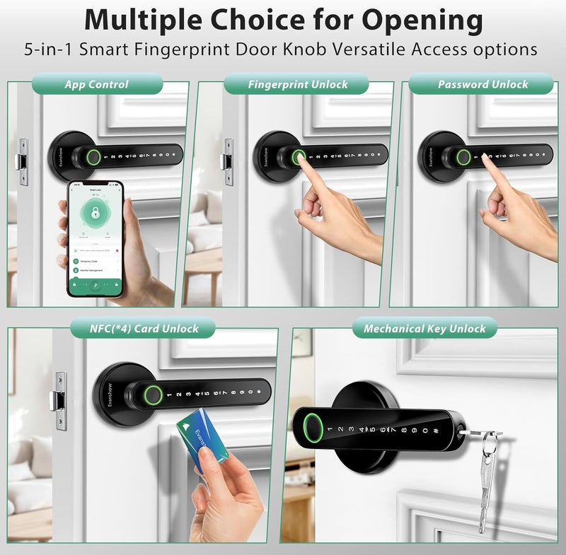 Evanshow Smart Door Lock with Knob, Keyless Entry Door Locks with Handle, Fingerprint Door Knob for Bedroom/Front Door/Apartment,Generate Passcode Remotely - Image 2
