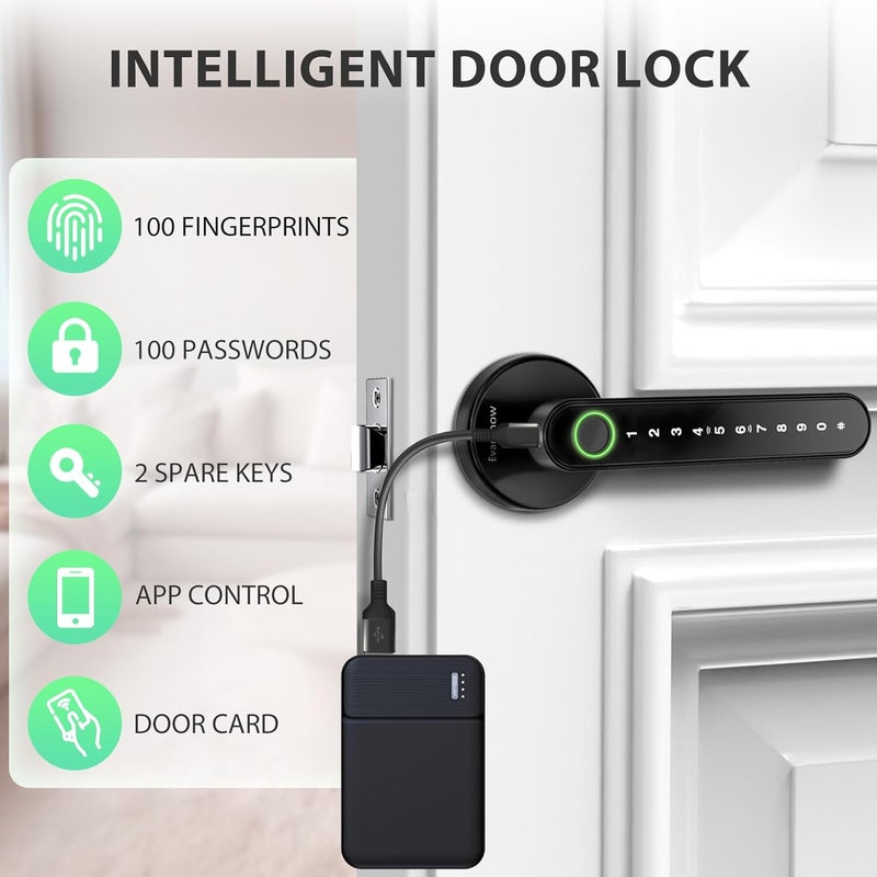 Evanshow Smart Door Lock with Knob, Keyless Entry Door Locks with Handle, Fingerprint Door Knob for Bedroom/Front Door/Apartment,Generate Passcode Remotely - Image 5