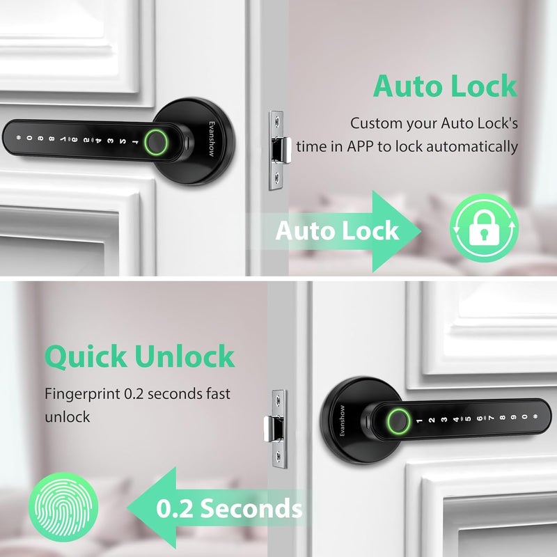 Evanshow Smart Door Lock with Knob, Keyless Entry Door Locks with Handle, Fingerprint Door Knob for Bedroom/Front Door/Apartment,Generate Passcode Remotely - Image 4