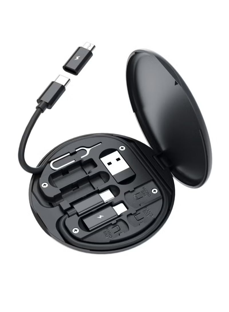 60W Fast Charging Cable Adapter Set with Storage Box, USB C to Micro USB/Lightning/USB A Head Adapter, with SIM Card Slot. Black - 255 - Image 1