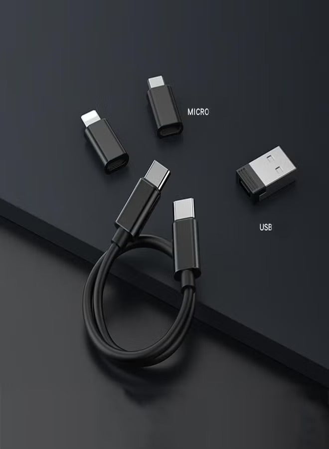 60W Fast Charging Cable Adapter Set with Storage Box, USB C to Micro USB/Lightning/USB A Head Adapter, with SIM Card Slot. Black - 255 - Image 4