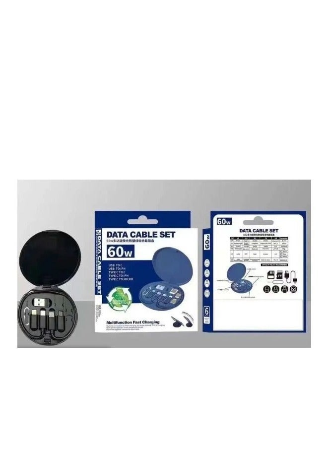 60W Fast Charging Cable Adapter Set with Storage Box, USB C to Micro USB/Lightning/USB A Head Adapter, with SIM Card Slot. Black - 255 - Image 2