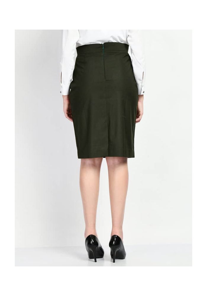 Exude Olive Solid Pencil Skirt for Women - Image 5
