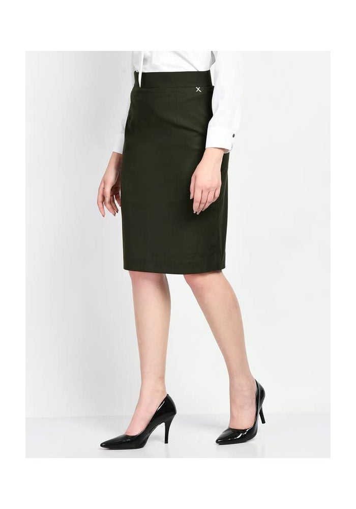 Exude Olive Solid Pencil Skirt for Women - Image 2