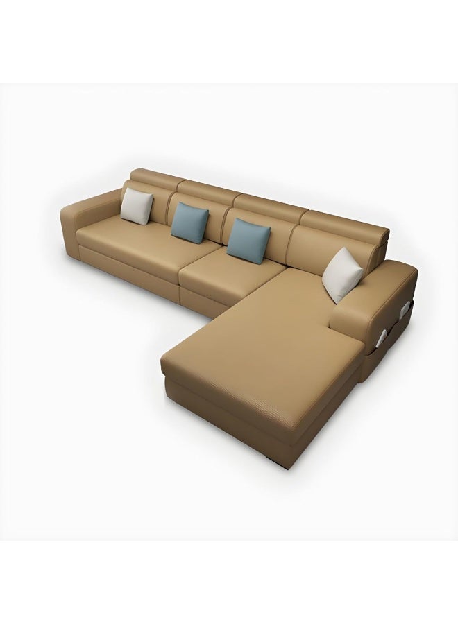 Generic Stylish Retro 4-Seater Sofa with Chaise Lounge  Square Arm Design in Premium Fabric Upholstery (Blue, LEFT BED) - Image 3