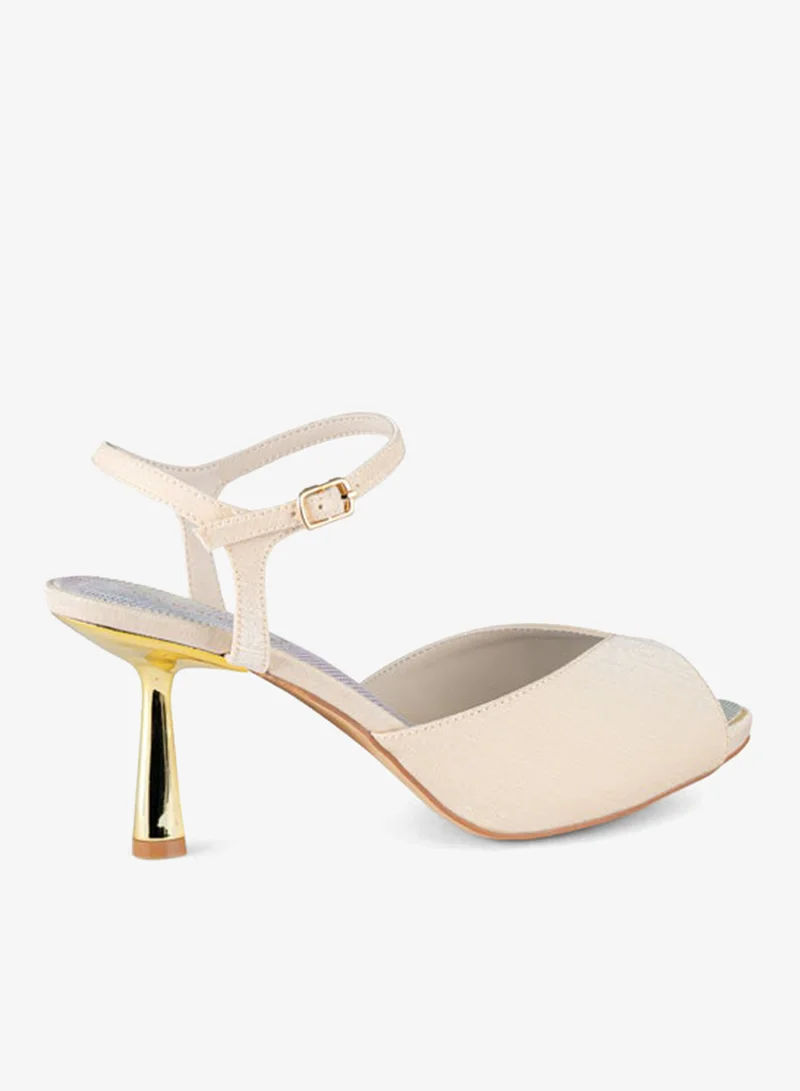 Vincci Beige Women Open Toe Ankle Strap Mid Heel Sandals for Women | Best Price UAE