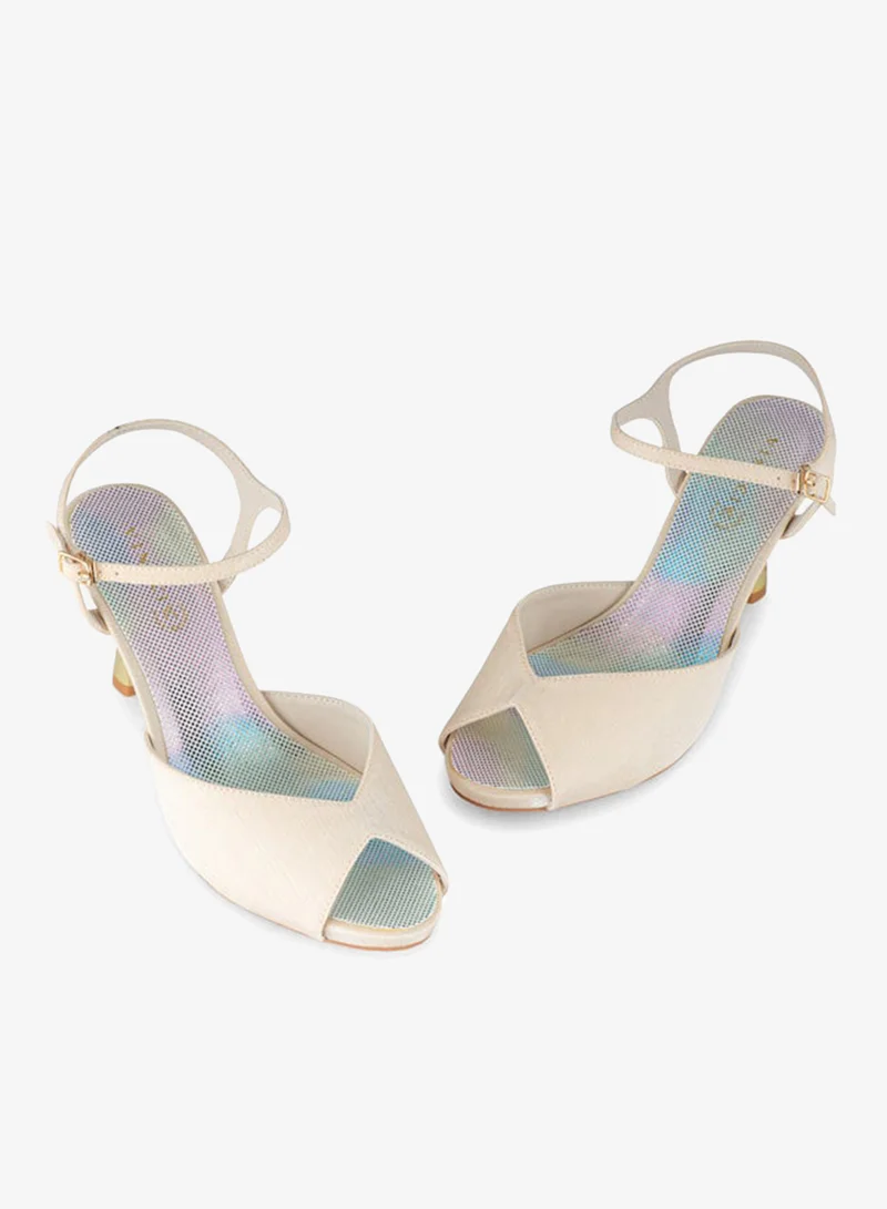 Vincci Beige Women Open Toe Ankle Strap Mid Heel Sandals for Women | Best Price UAE
