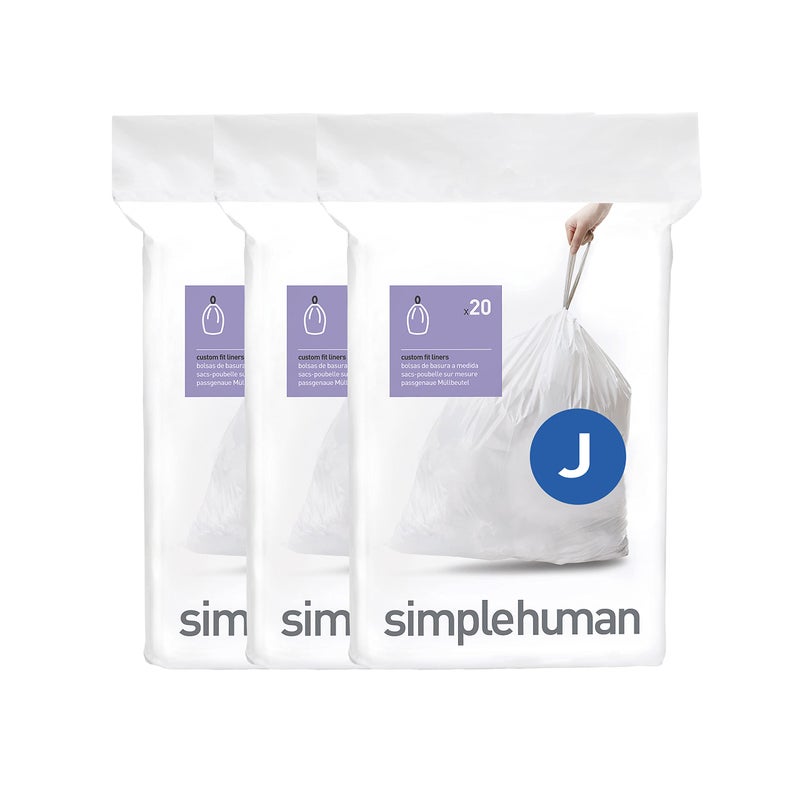 simplehuman Code J 60 Count, Dispenser Pack Custom Fit Liners, Drawstring Trash Bags, 30-45 Liter / 8-12 Gallon, White - Image 1