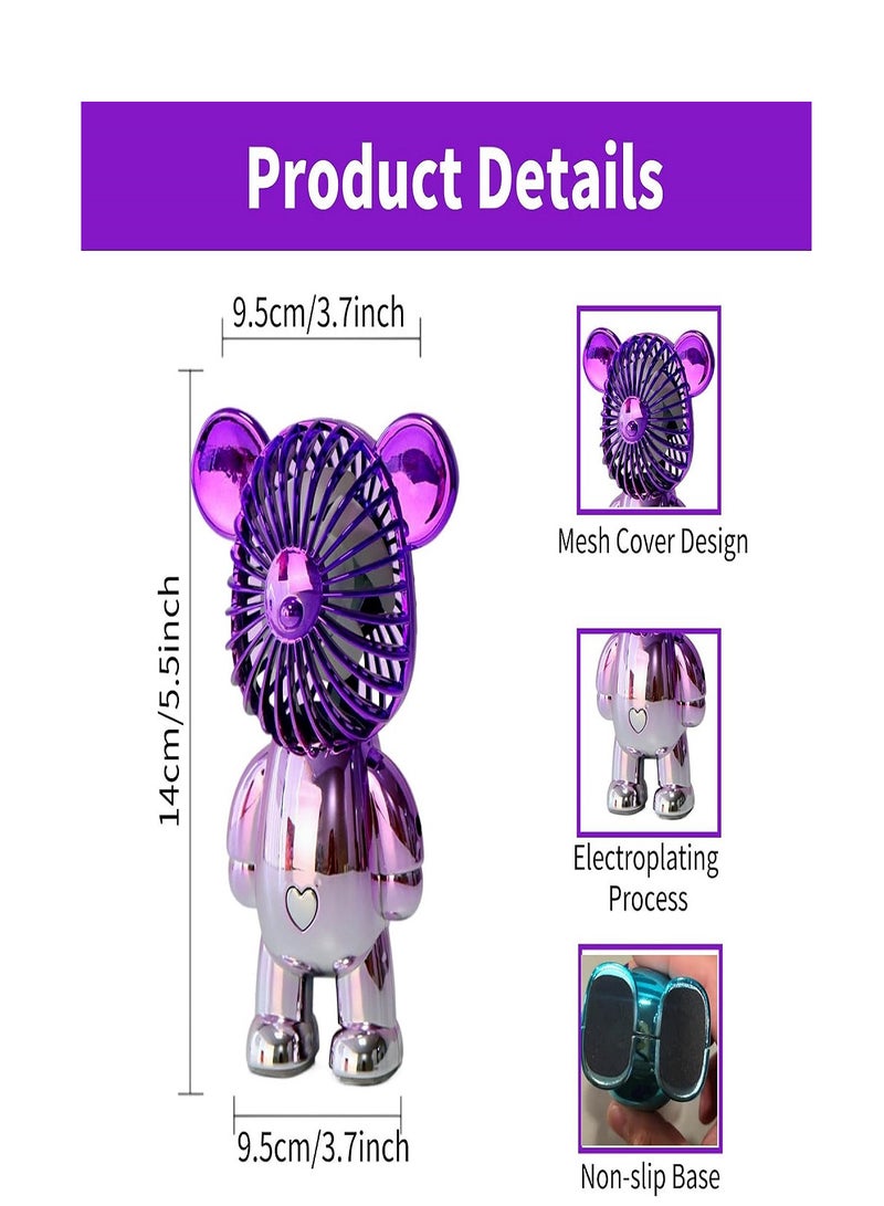 Mini Fan, Portable Personal Fan Battery Powered USB Rechargeable Fan with 3 Speeds Adjustable Cute Bear Design for Outdoor, Office, Travel, Summer, Kids Girls - Image 1