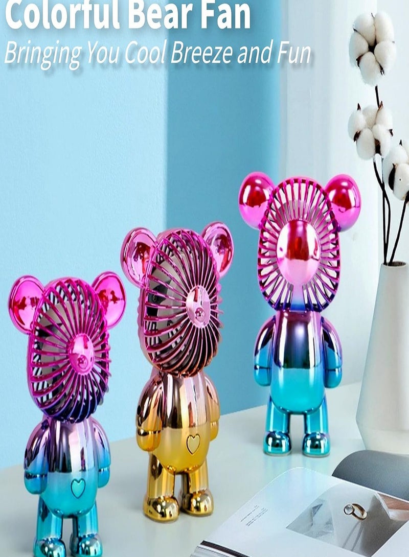 Mini Fan, Portable Personal Fan Battery Powered USB Rechargeable Fan with 3 Speeds Adjustable Cute Bear Design for Outdoor, Office, Travel, Summer, Kids Girls - Image 2