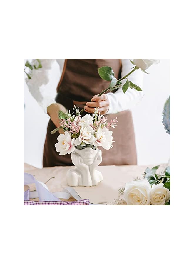 The Bros Ceramic Face Vase, Lady Form Head Half Body Bust Vases, White Ceramic Vase, Modern Nordic Style Flower Vase for Table Shelf Living Room Office Decor-C - Image 3