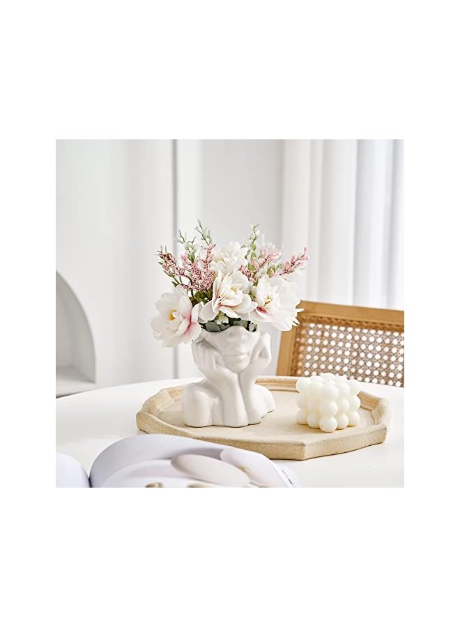 The Bros Ceramic Face Vase, Lady Form Head Half Body Bust Vases, White Ceramic Vase, Modern Nordic Style Flower Vase for Table Shelf Living Room Office Decor-C - Image 4