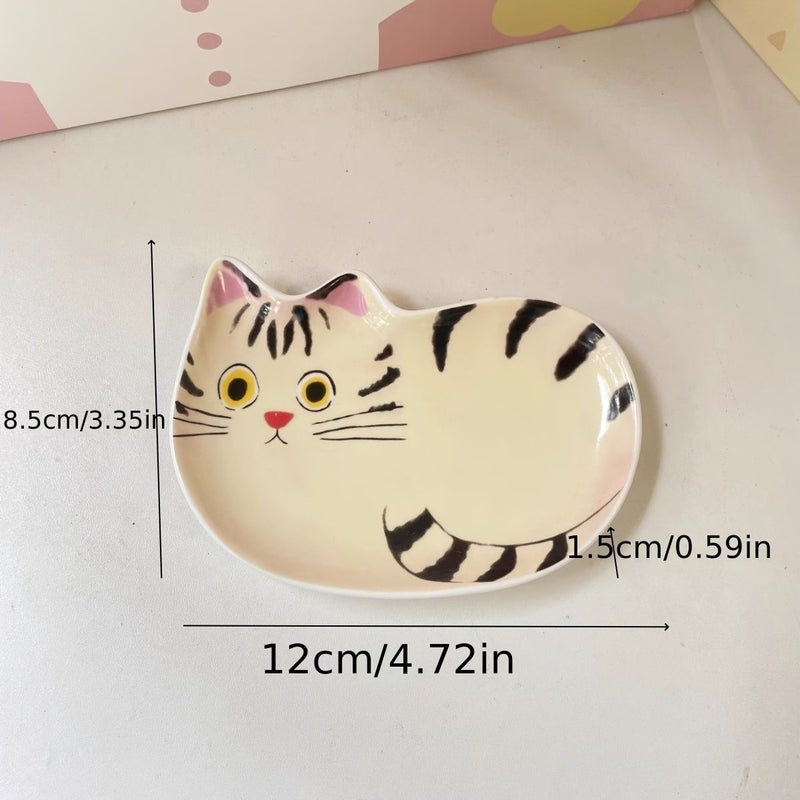 2 Pcs Japanese Style Cat Illustration Ceramic Sauce Dish Kitten Series Plate For Snack Soy Sauce Storage Spoon Rest Home Kitchen Decorative - Image 3