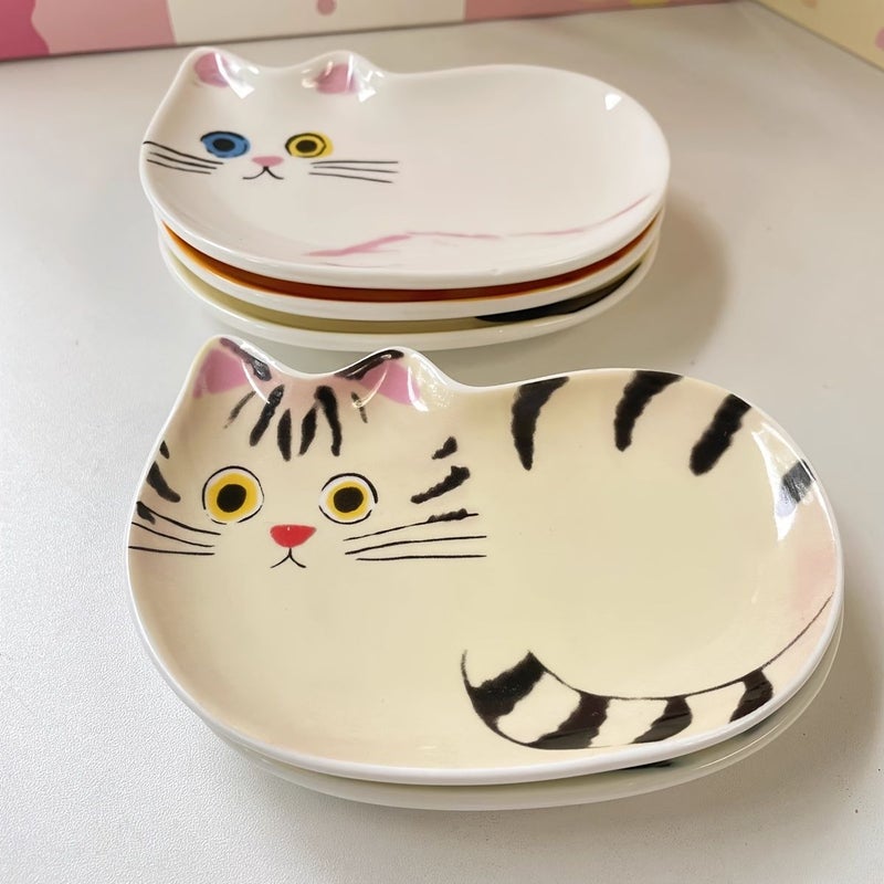 2 Pcs Japanese Style Cat Illustration Ceramic Sauce Dish Kitten Series Plate For Snack Soy Sauce Storage Spoon Rest Home Kitchen Decorative - Image 4