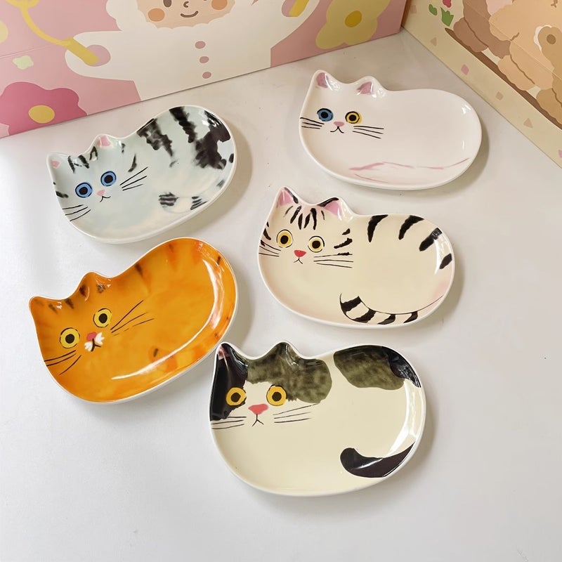 2 Pcs Japanese Style Cat Illustration Ceramic Sauce Dish Kitten Series Plate For Snack Soy Sauce Storage Spoon Rest Home Kitchen Decorative - Image 5