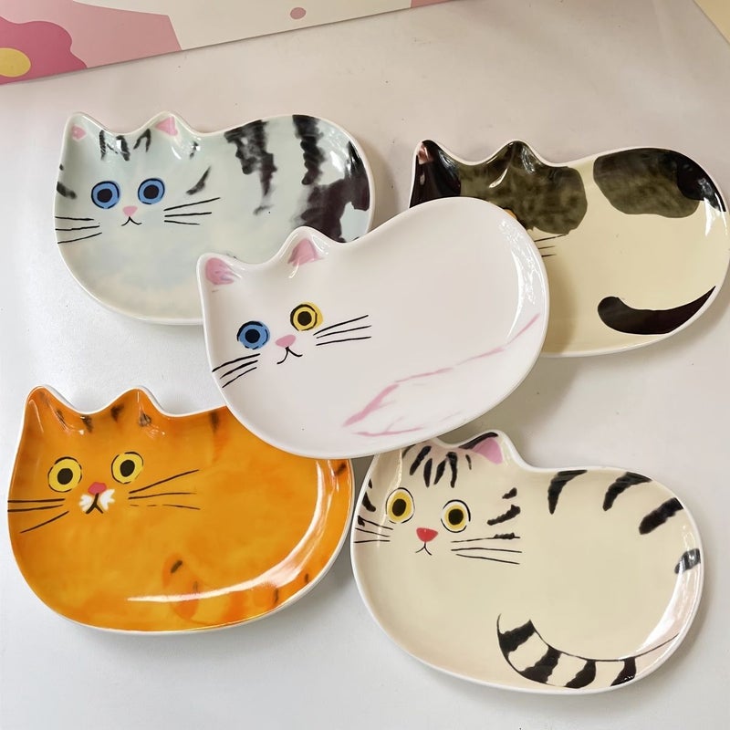 2 Pcs Japanese Style Cat Illustration Ceramic Sauce Dish Kitten Series Plate For Snack Soy Sauce Storage Spoon Rest Home Kitchen Decorative - Image 1