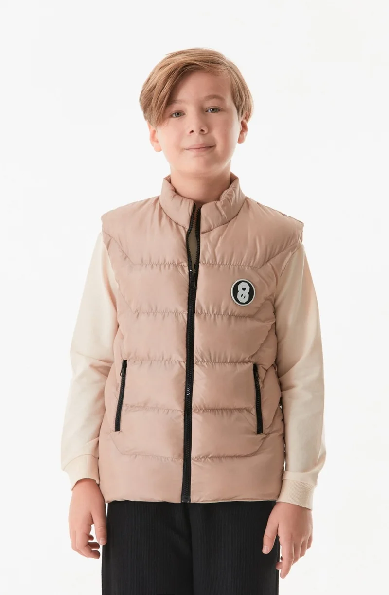 فولامودا Double Pocketed Boys Puffer Vest with Emblem