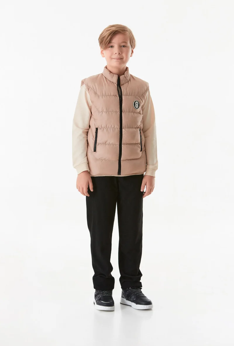 فولامودا Double Pocketed Boys Puffer Vest with Emblem