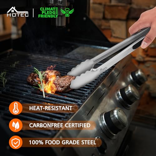 Hotec Stainless Steel Kitchen Tongs, Set of 3-7", 9" and 12", Locking Metal Food Tongs for Cooking, Serving, BBQ, Grill Non-Slip Grip - Image 3