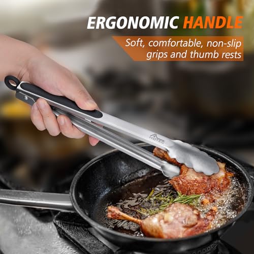 Hotec Stainless Steel Kitchen Tongs, Set of 3-7", 9" and 12", Locking Metal Food Tongs for Cooking, Serving, BBQ, Grill Non-Slip Grip - Image 5