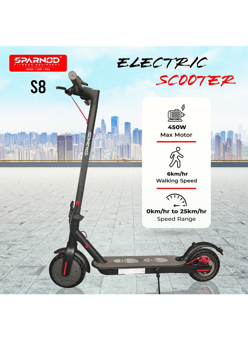 Sparnod Fitness S8 Foldable Electric Scooter for Adults – 25 km/h Max Speed, 25 km Max Range, 450W Peak Motor, Bluetooth App Control, 8.5" Solid Tyres, Dual Brakes, IP54 Waterproof, Lightweight Urban Commute eScooter  - Image 2