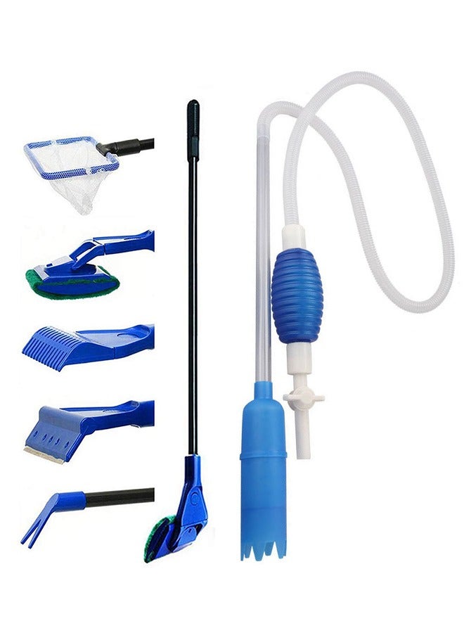 Generic Aquarium Fish Tank Cleaning Kit Tools Algae Scrapers Set 5 in 1 & Fish Tank Gravel Cleaner - Siphon Vacuum for Water Changing and Sand Cleaner (Cleaner Set)  - Image 1