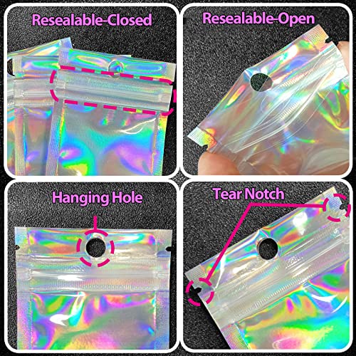 Trunple Smell Proof Bags & Resealable Foil Pouch Bag [100 PCS ] Great for Party Favor Food Storage (Holographic Color, 2.4x5.9") - Image 5