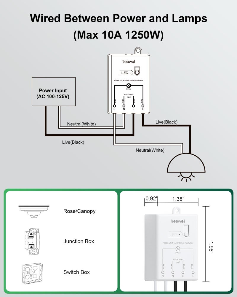 TREEWELL Wireless Light Switch and Receiver Kit, 200FT RF Range Remote Control Light Switch, No Rewiring, No Interference, Wireless Wall Switch for Ceiling Light, Fans, Lamps, Pre-Programmed - Image 5