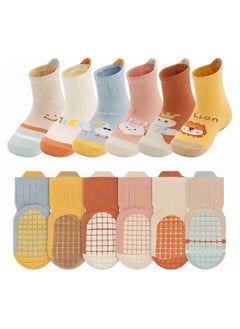 iMissiu 6 Pairs Toddler Socks, Non Slip Grip Socks, Anti Slipper Baby Socks For 0-12 Month Infant Girls Boys  - Image 1