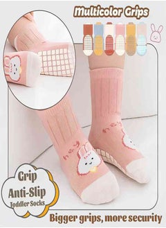 iMissiu 6 Pairs Toddler Socks, Non Slip Grip Socks, Anti Slipper Baby Socks For 0-12 Month Infant Girls Boys  - Image 2