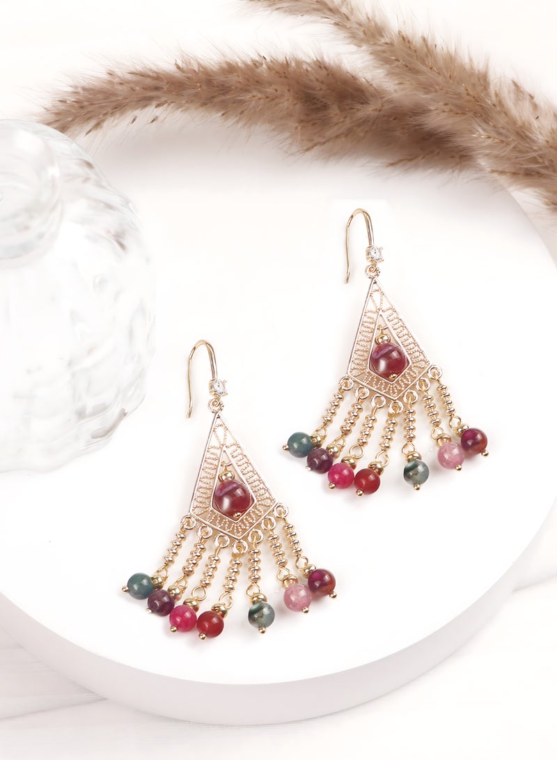 GALADUNE Elegant Middle Eastern Style Tassel Earrings for Women Featuring Gold-Plated Geometric Frames with Colorful Agate Beads Suit for Parties Weddings Festivals and Eid Gifts - Image 2