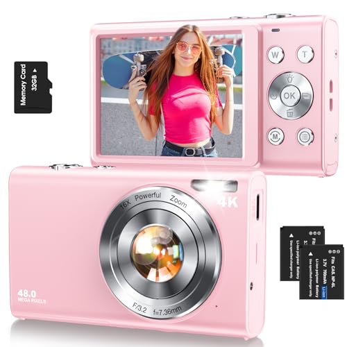 Lecnippy Digital CameraAutofocus 4K Vlogging Camera for Photography with 32GB Card48MP Portable Compact Point and Shoot Digital Camera for Teens Adult Beginner with 16X ZoomAntiShake2 BatteriesPink - Image 1