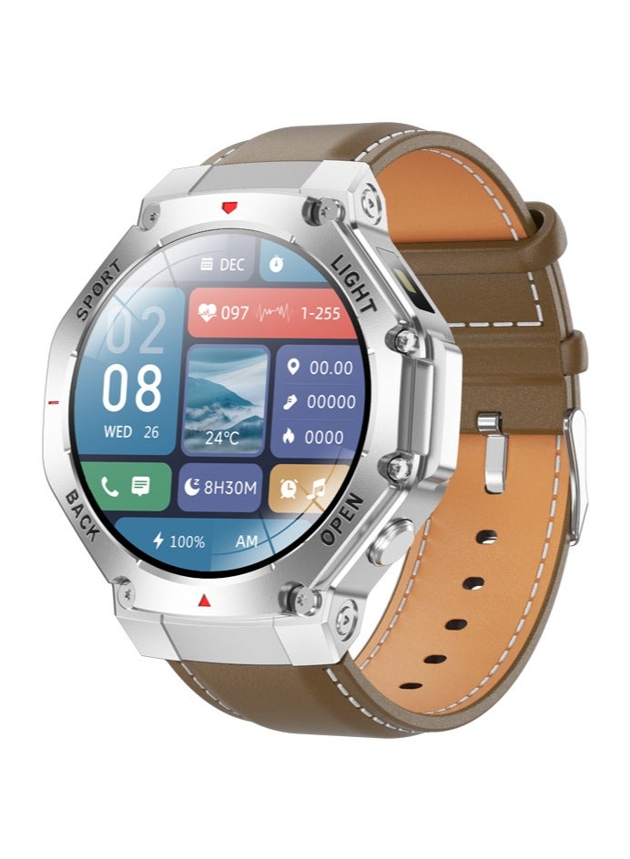 رولستيمي ساعة رياضية ذكية من جلد البولي يوريثان للرجال ، مقاومة للماء ، معلومات في الوقت الحقيقي ، مراقبة صحية ، أوضاع رياضية متعددة ، بوصلة اتصال بلوتوث ، ملاحة ، تي آر 3 ماكس ، بني فضي - Image 1