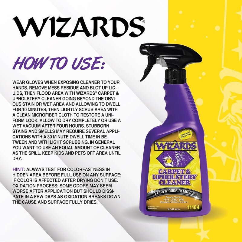 WIZARDS Carpet and Upholstery Cleaner - Fabric Cleaner Spray Solution for a Fresh & Clean Car - Pet Stain & Smell Remover and Natural Carpet Cleaner - Made in USA - 22 oz (Pack of 2) - Image 3