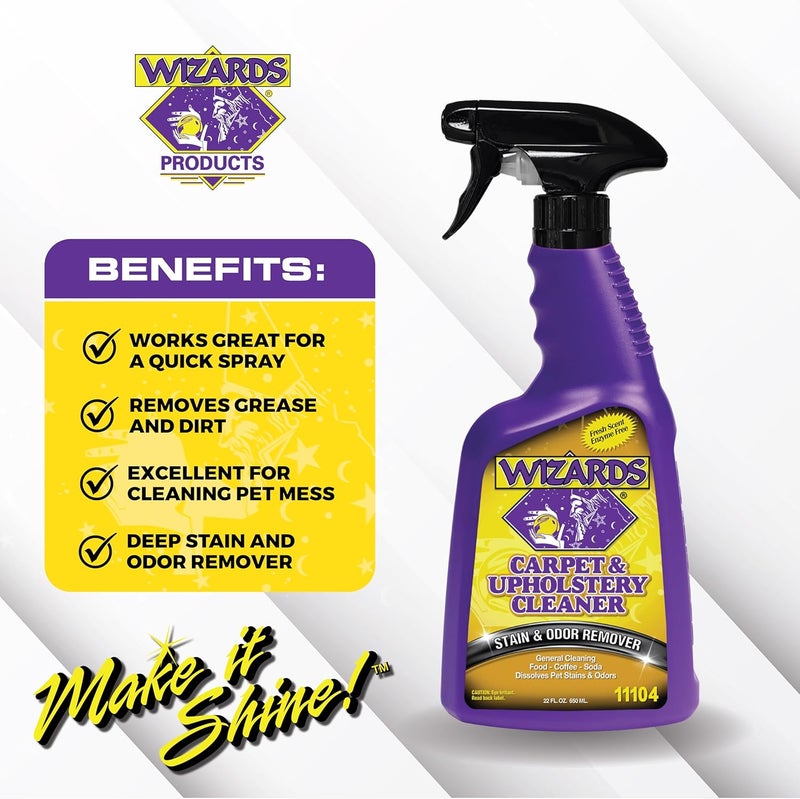 WIZARDS Carpet and Upholstery Cleaner - Fabric Cleaner Spray Solution for a Fresh & Clean Car - Pet Stain & Smell Remover and Natural Carpet Cleaner - Made in USA - 22 oz (Pack of 2) - Image 2