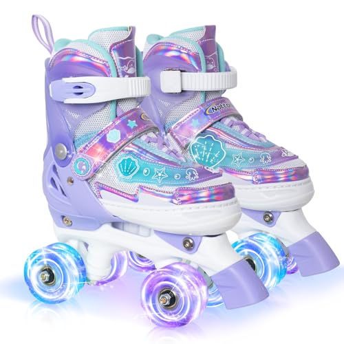 MammyGol Adjustable Kids Roller Skates for Girls or Boys, Underwater Landscapes Quad Skates with All Light Up Wheels for Indoor Outdoor Sports - Image 1