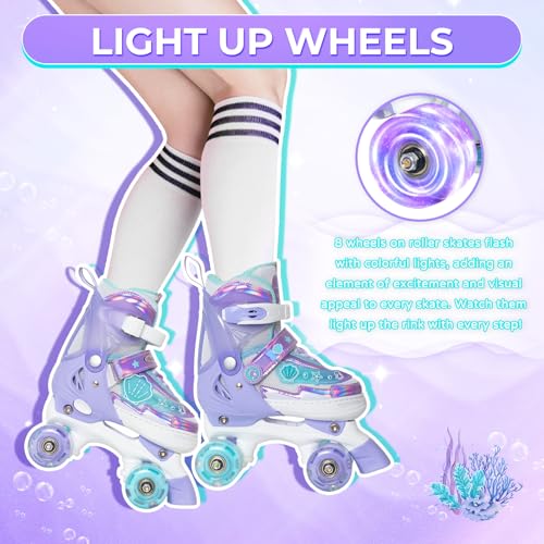 MammyGol Adjustable Kids Roller Skates for Girls or Boys, Underwater Landscapes Quad Skates with All Light Up Wheels for Indoor Outdoor Sports - Image 2