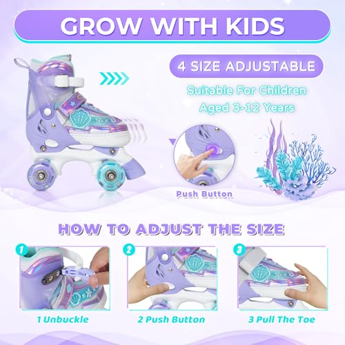 MammyGol Adjustable Kids Roller Skates for Girls or Boys, Underwater Landscapes Quad Skates with All Light Up Wheels for Indoor Outdoor Sports - Image 3