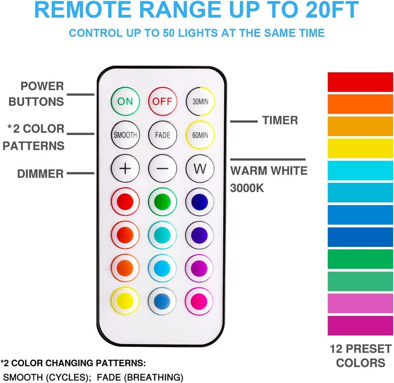 BLS LED Puck Lights with Remote, RGB 13 Color Changing Under Cabinet Lighting Wireless, AA Battery Operated, Tap, Touch, Push Stick on Lights for Closet, Kitchen, Night, Dimmer & Timer, Black, 2 Pack - Image 3