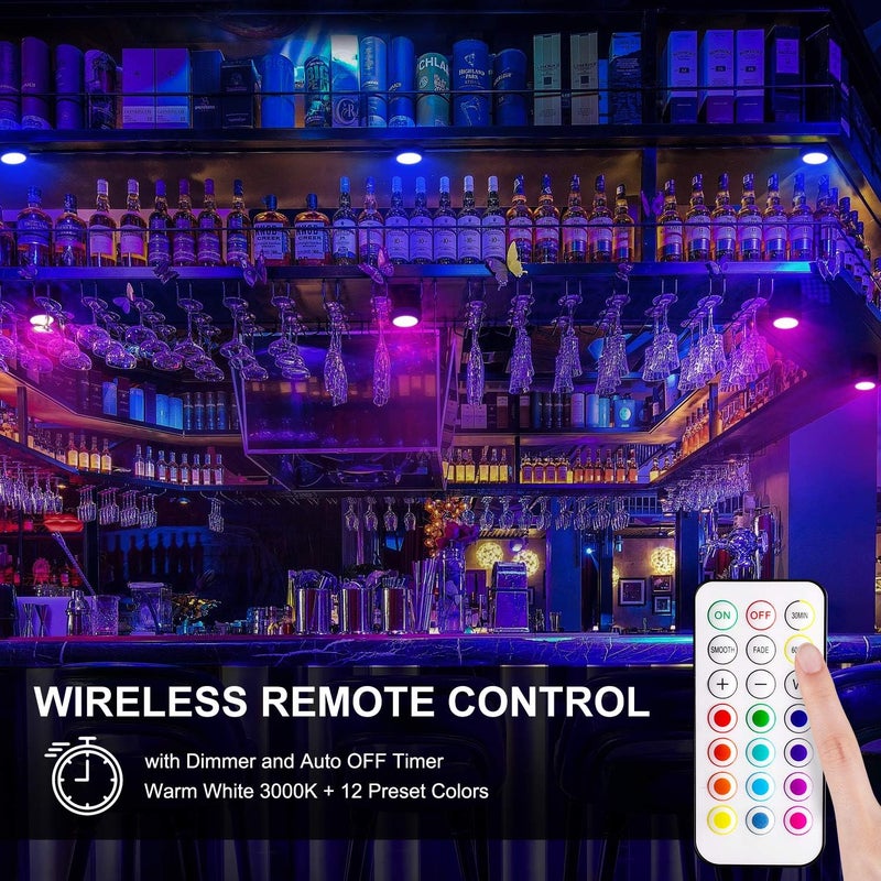 BLS LED Puck Lights with Remote, RGB 13 Color Changing Under Cabinet Lighting Wireless, AA Battery Operated, Tap, Touch, Push Stick on Lights for Closet, Kitchen, Night, Dimmer & Timer, Black, 2 Pack - Image 4